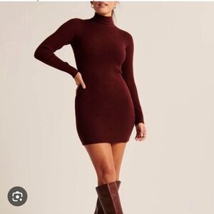 Burgundy Mock-neck body-con Sweater Dress